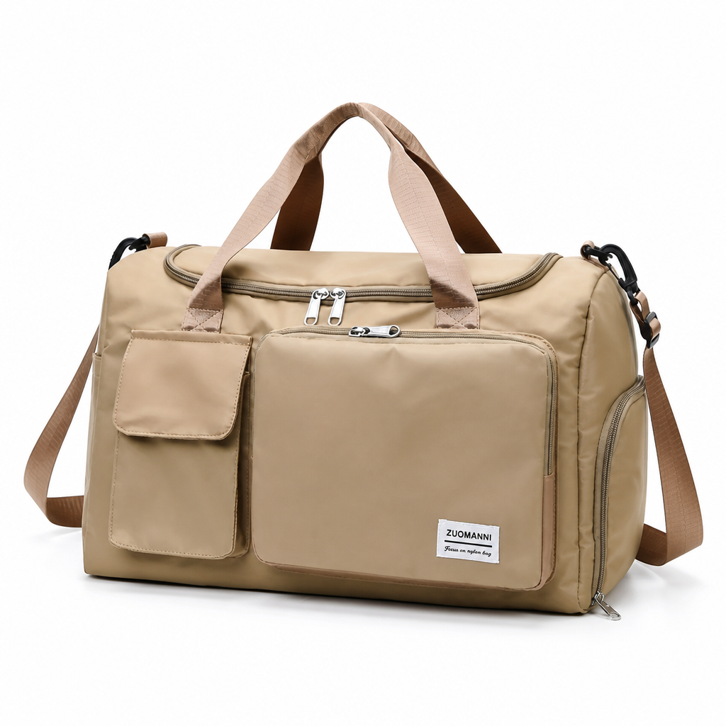Waterproof Nylon Travel Bag With Shoe Compartment & Pockets