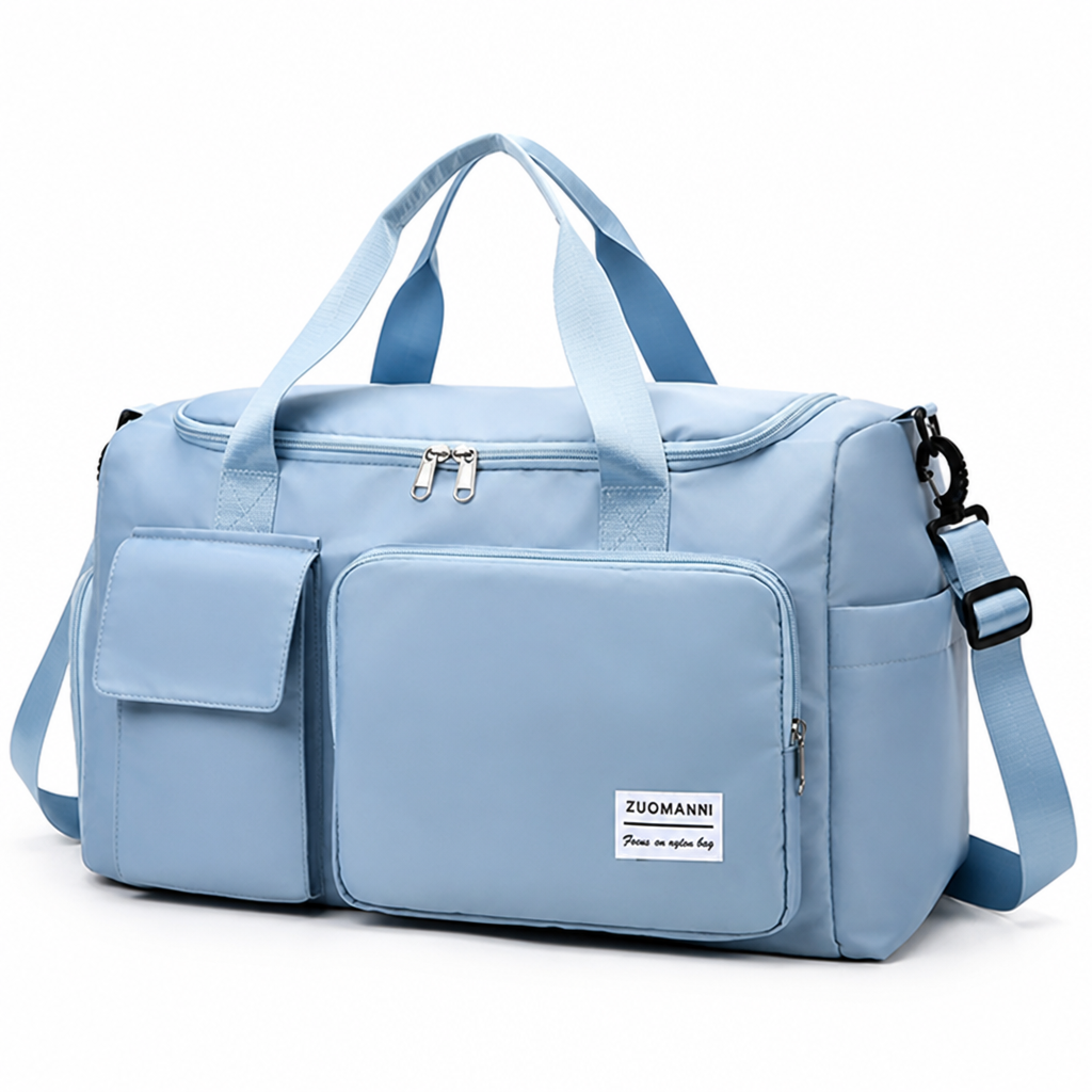 Waterproof Nylon Travel Bag With Shoe Compartment & Pockets
