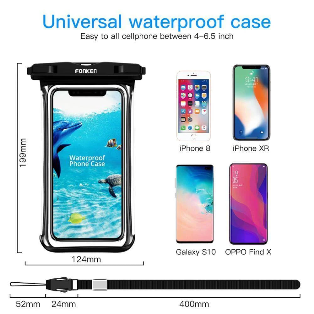 Waterproof Phone Pouch Clear Window Detachable Neck Strap Fits 7-Inch Phones