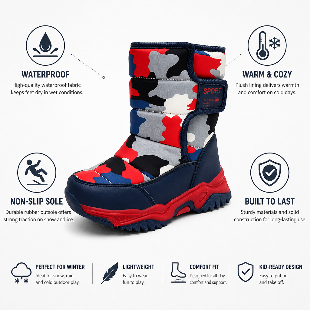 Waterproof Plush-Lined Non-Slip Snow Boots (Kids)