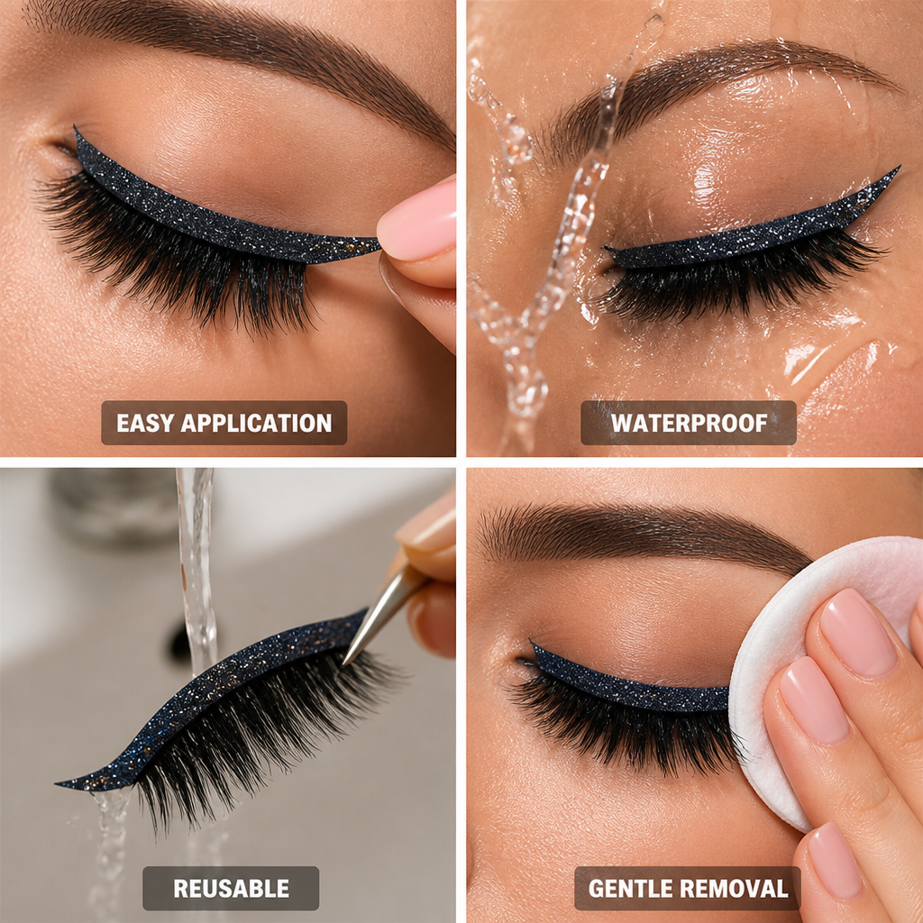 Waterproof Reusable Cat-Eye Eyeliner & Eyelash Stickers (Set of 4 Pairs)
