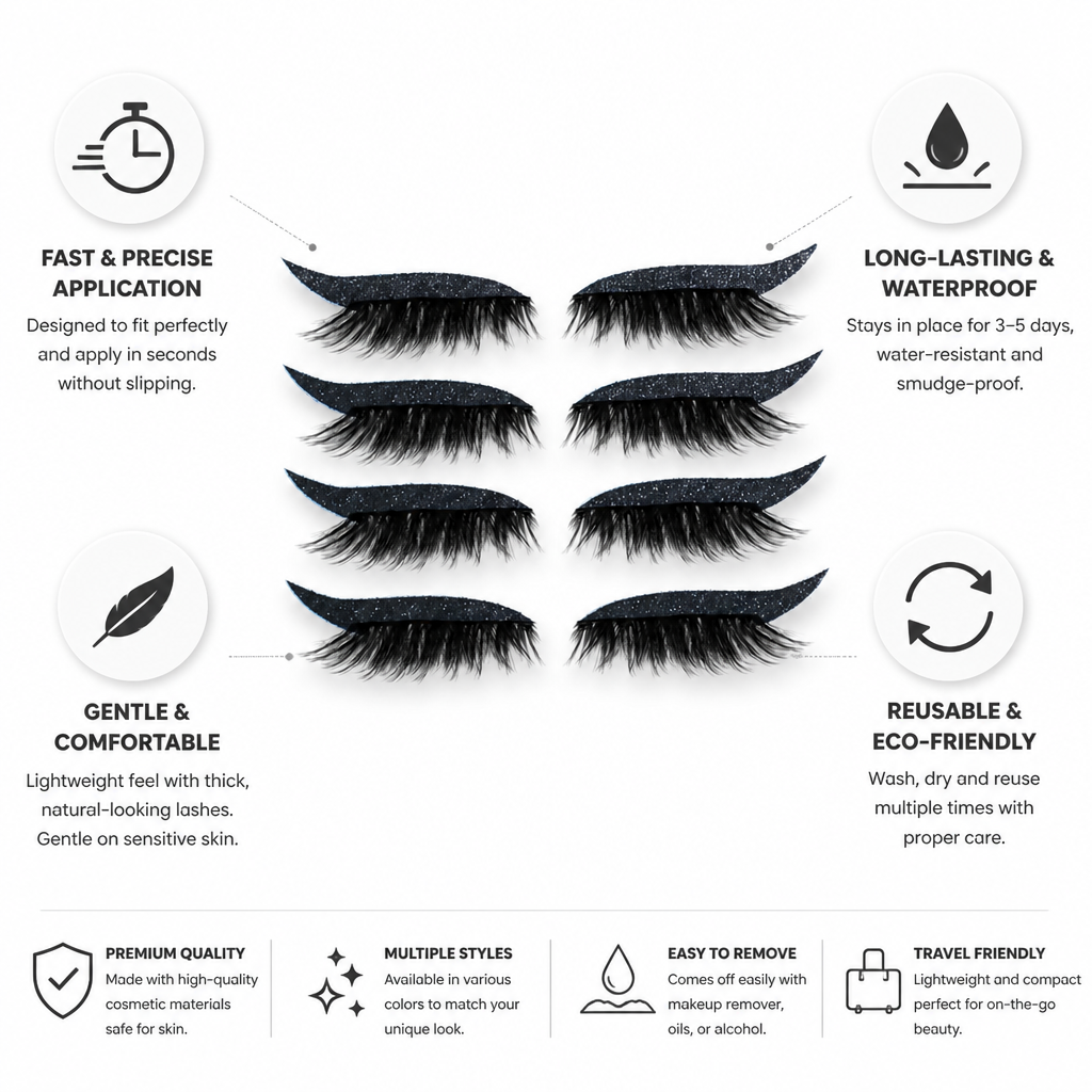 Waterproof Reusable Cat-Eye Eyeliner & Eyelash Stickers (Set of 4 Pairs)