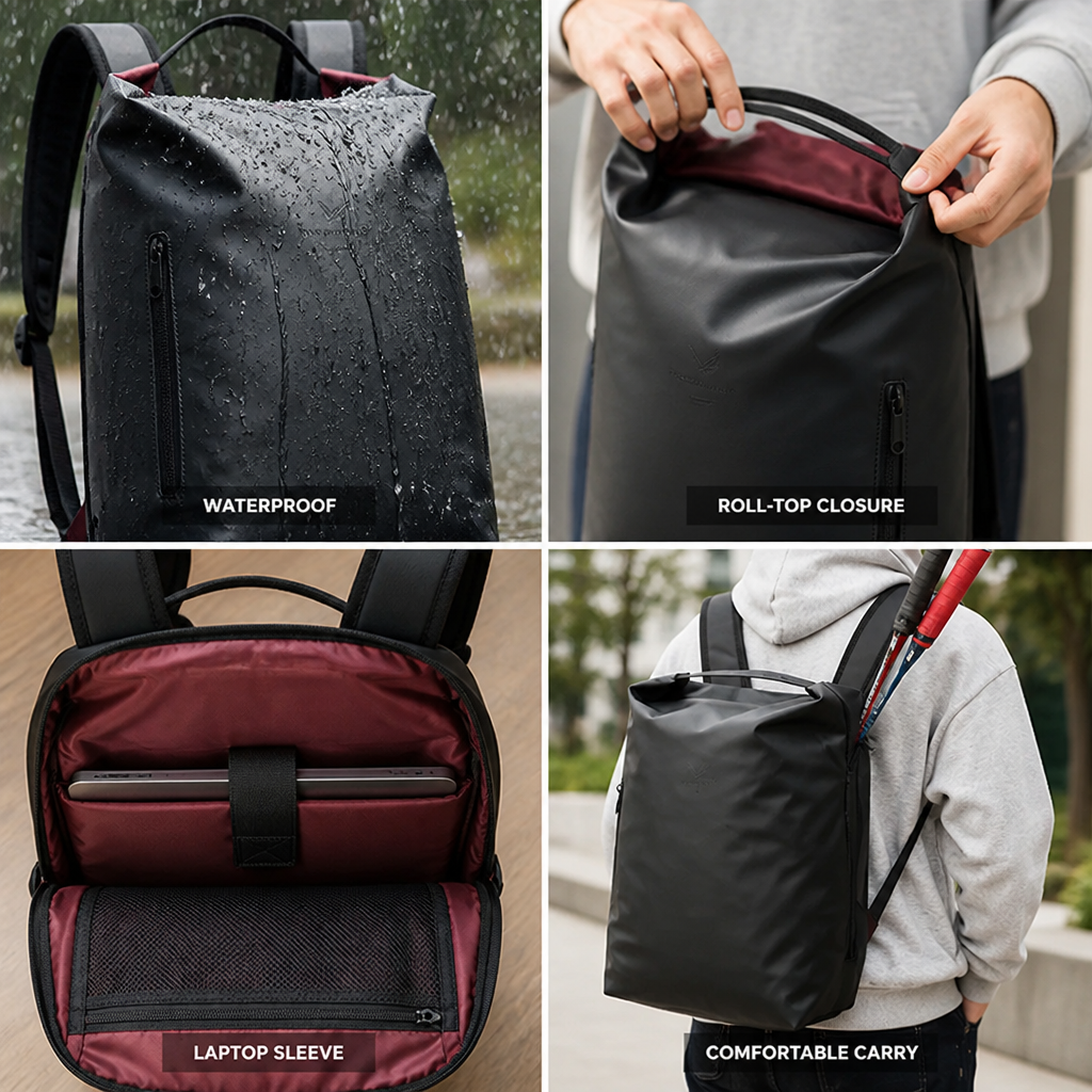 Waterproof Roll-Top Backpack (15-Inch Laptop Sleeve)