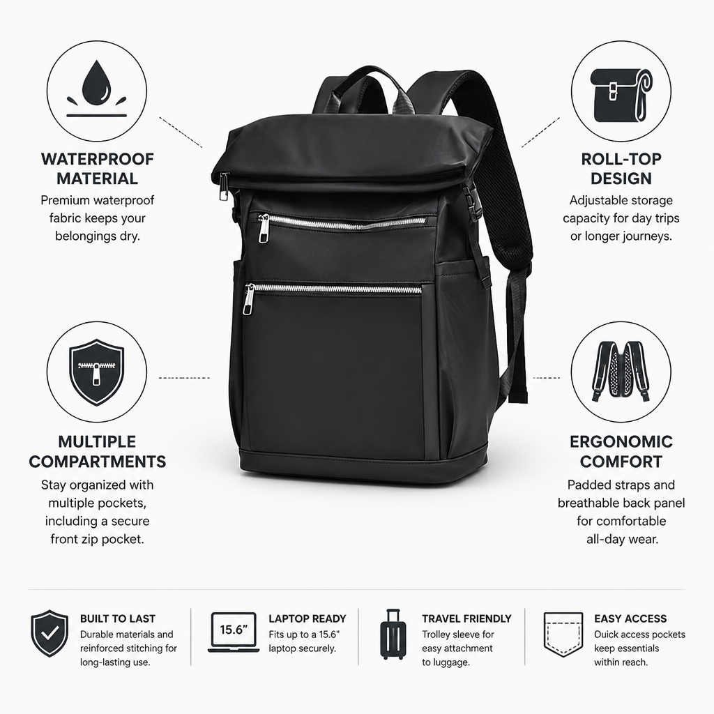 Waterproof Roll-Top Backpack (Ergonomic Straps)