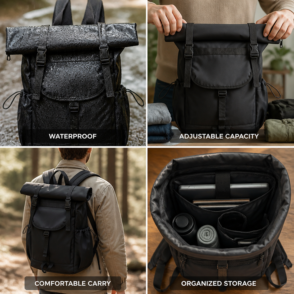 Waterproof Roll-Top Travel Backpack