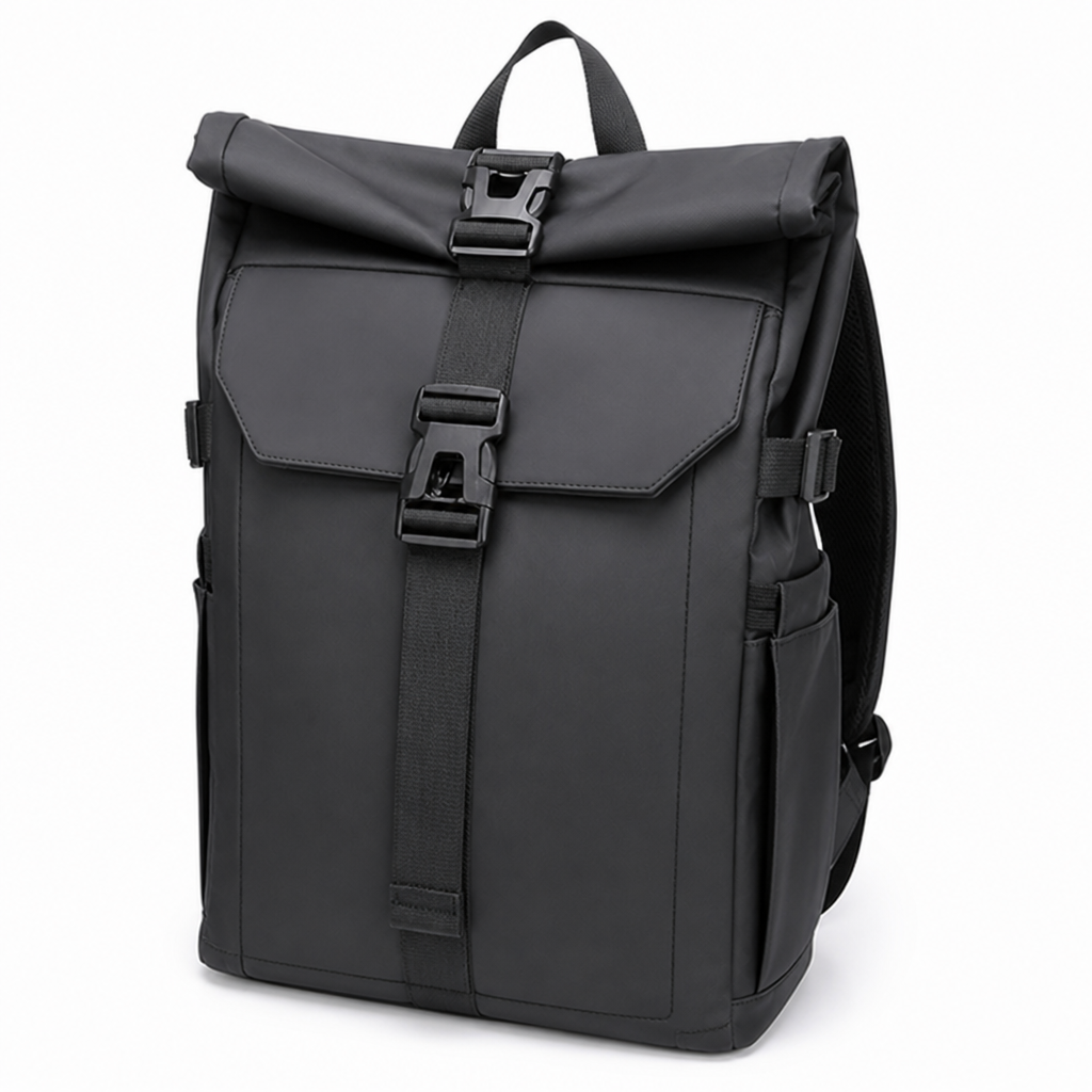 Waterproof Rolltop Backpack With Padded Straps & Multiple Pockets