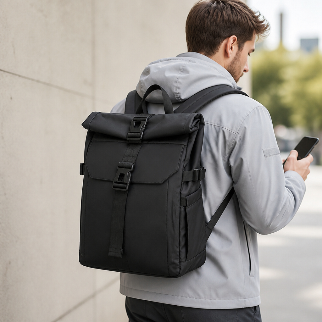 Waterproof Rolltop Backpack With Padded Straps & Multiple Pockets