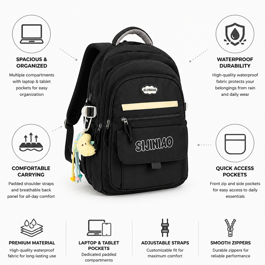 Waterproof Teardrop School Backpack (Laptop & Tablet Pockets)