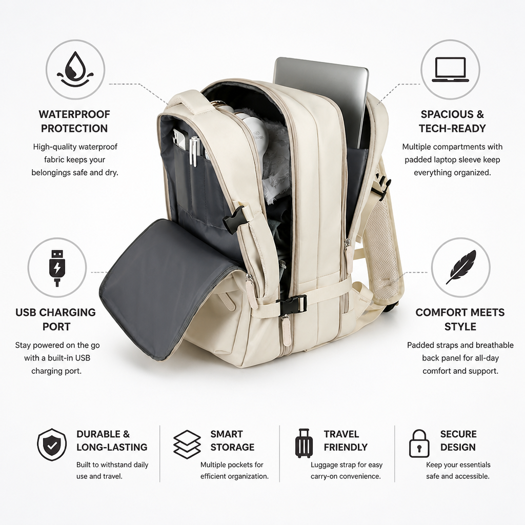 Waterproof USB Charging Laptop Backpack