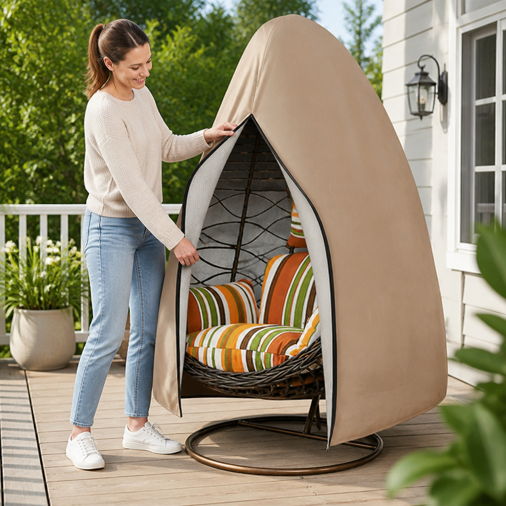 Waterproof & UV-Resistant Hanging Chair Cover (Full-Length Zipper & Drawstring)