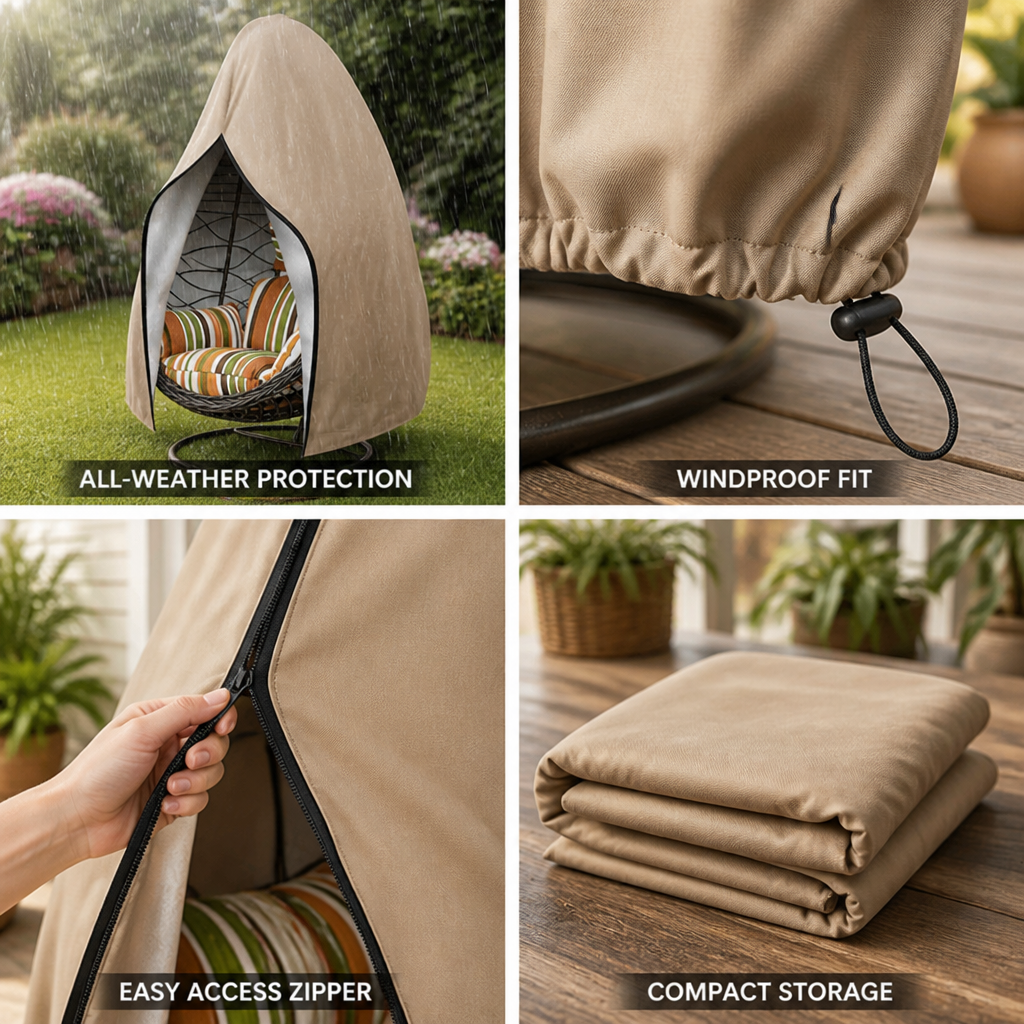 Waterproof & UV-Resistant Hanging Chair Cover (Full-Length Zipper & Drawstring)