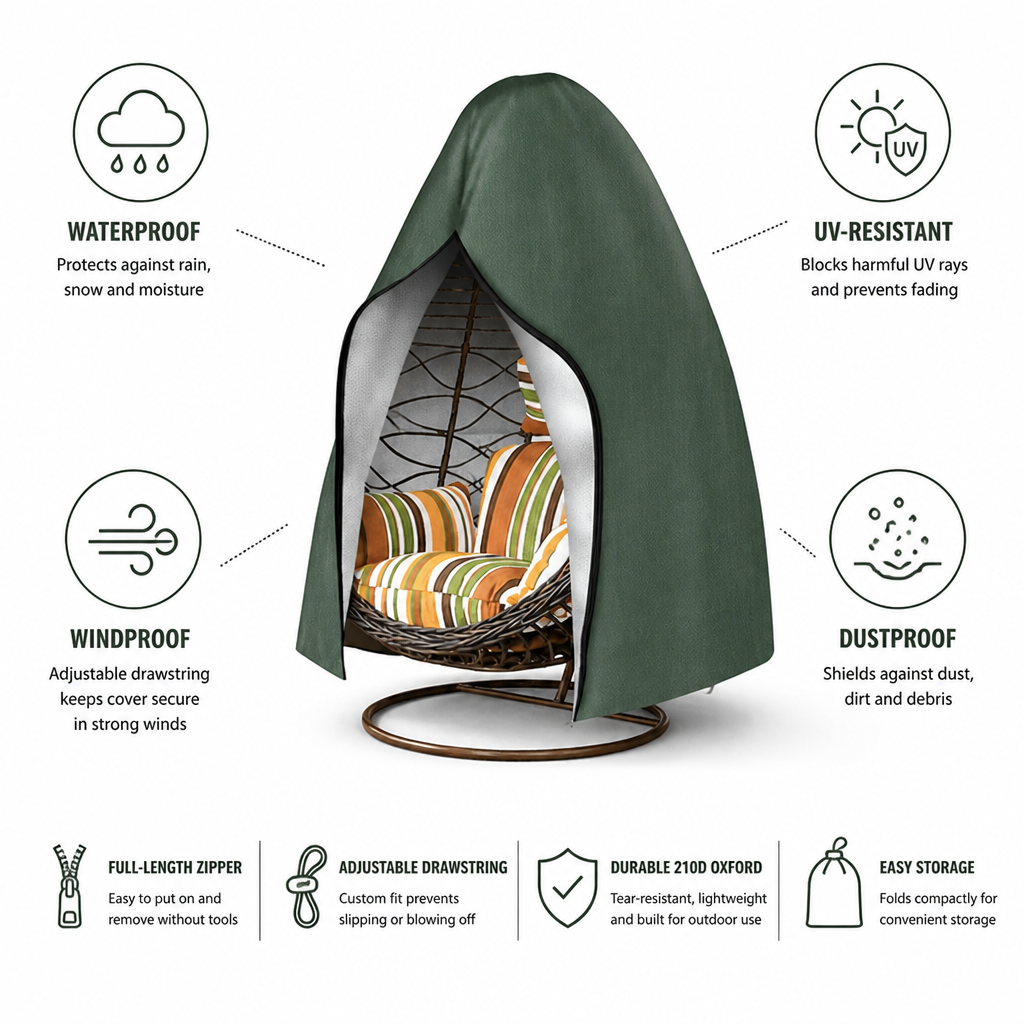Waterproof & UV-Resistant Hanging Chair Cover (Full-Length Zipper & Drawstring)