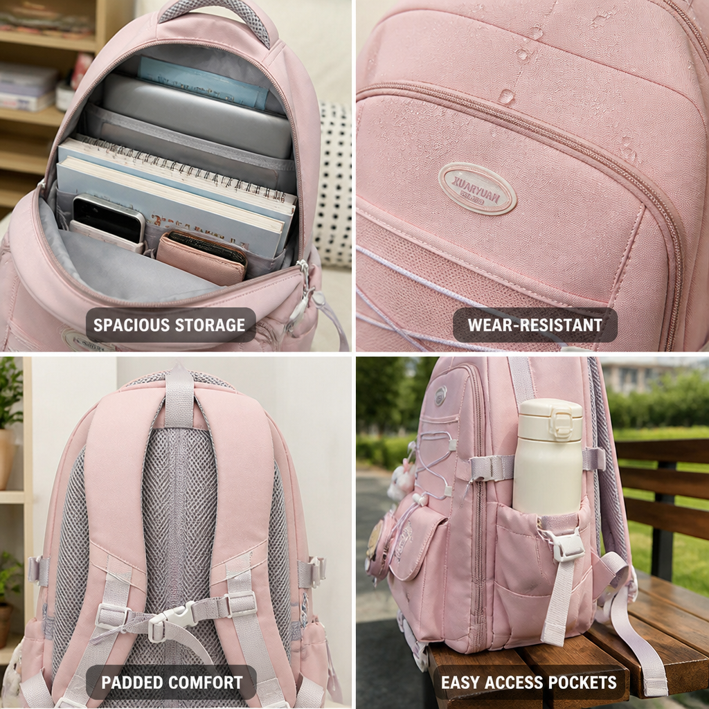 Wear-Resistant Multi-Compartment School Backpack (Padded Straps)
