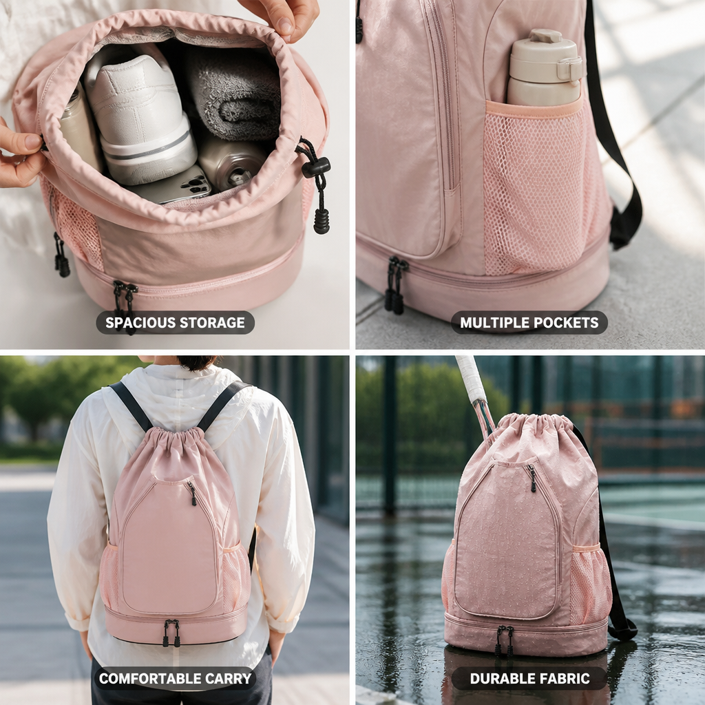 Wear-Resistant Multi-Pocket Drawstring Backpack