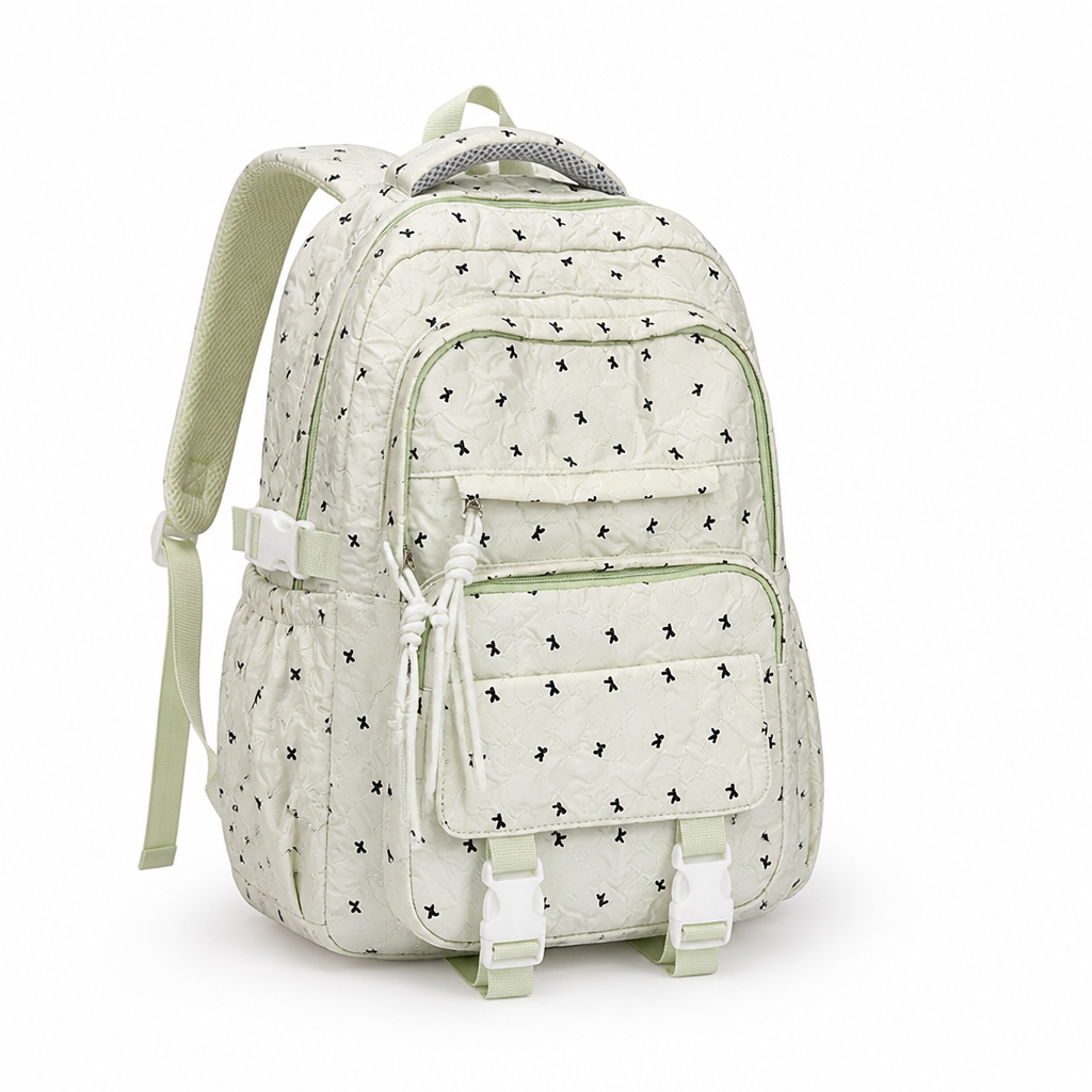 Wear-Resistant Quilted Multi-Compartment School Backpack (Padded Straps)