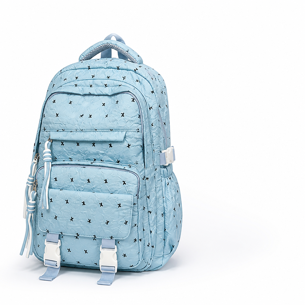 Wear-Resistant Quilted Multi-Compartment School Backpack (Padded Straps)