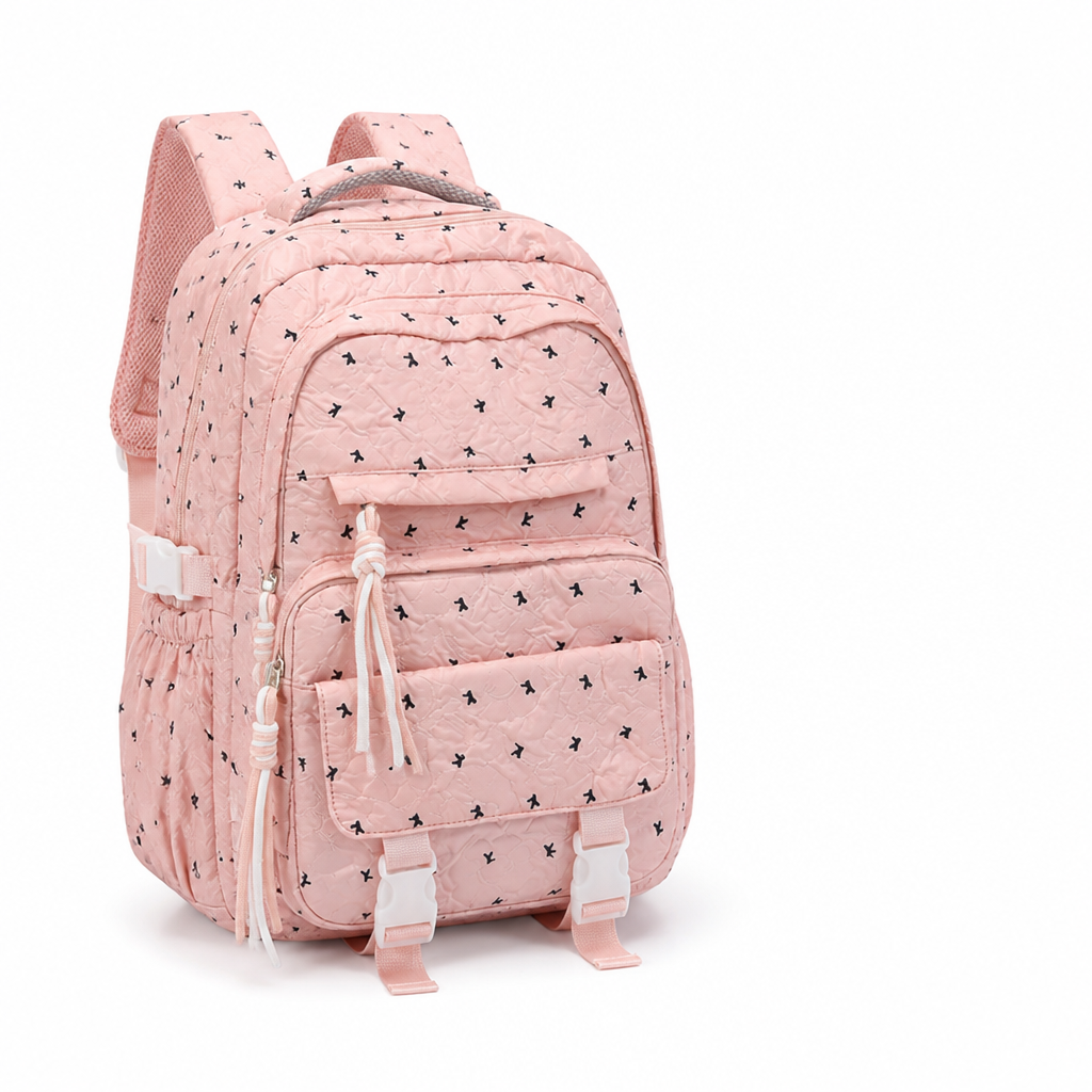 Wear-Resistant Quilted Multi-Compartment School Backpack (Padded Straps)