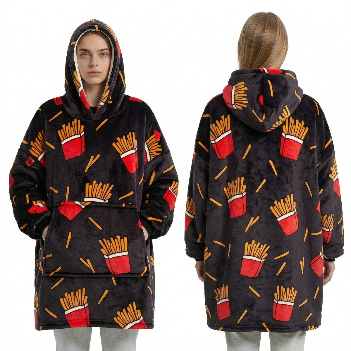 Wearable Blanket Hooded Polyester Fleece Washable