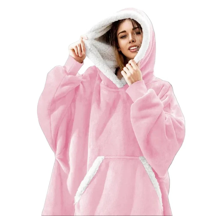 Wearable Blanket Hoodie Flannel Sherpa Lined With Sleeves & Pocket