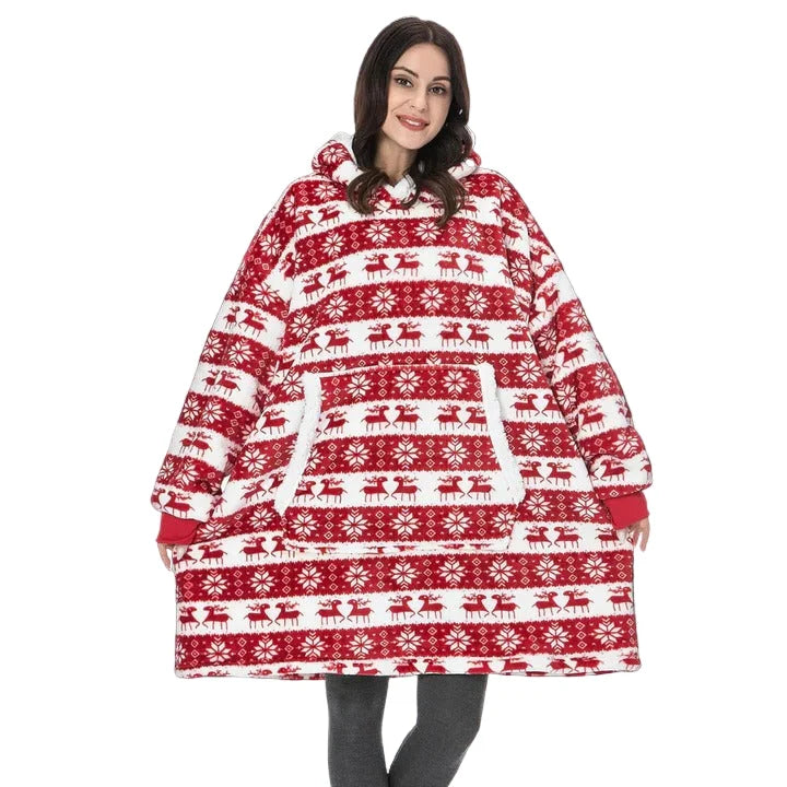Wearable Blanket Hoodie Flannel Sherpa Lined With Sleeves & Pocket