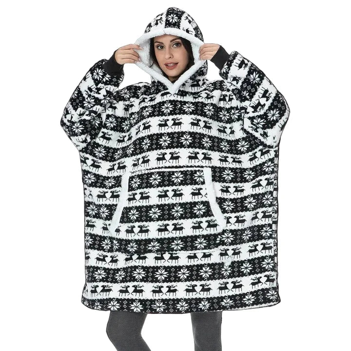 Wearable Blanket Hoodie Flannel Sherpa Lined With Sleeves & Pocket