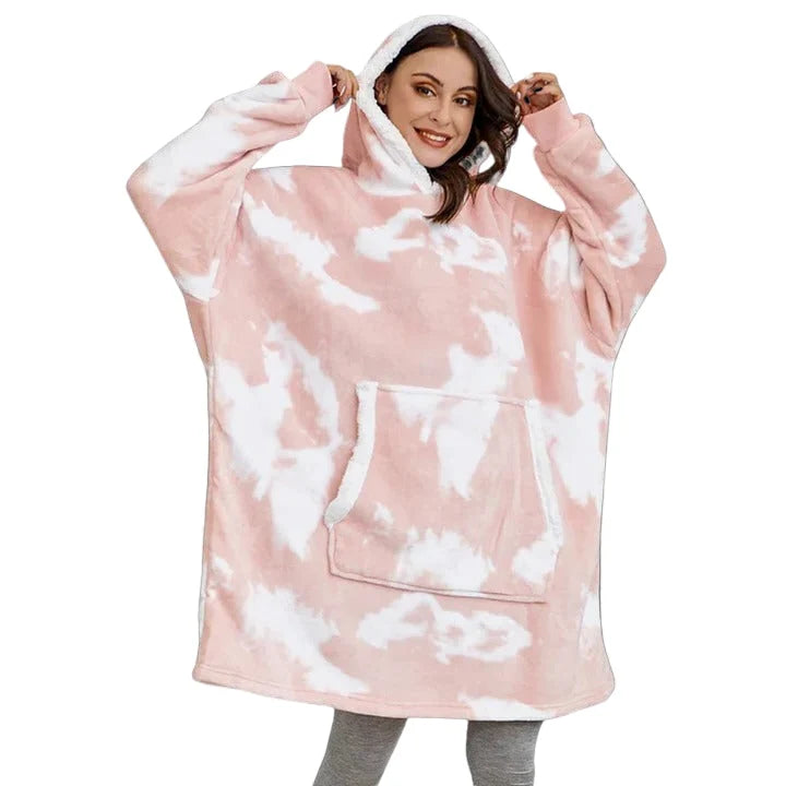 Wearable Blanket Hoodie Flannel Sherpa Lined With Sleeves & Pocket
