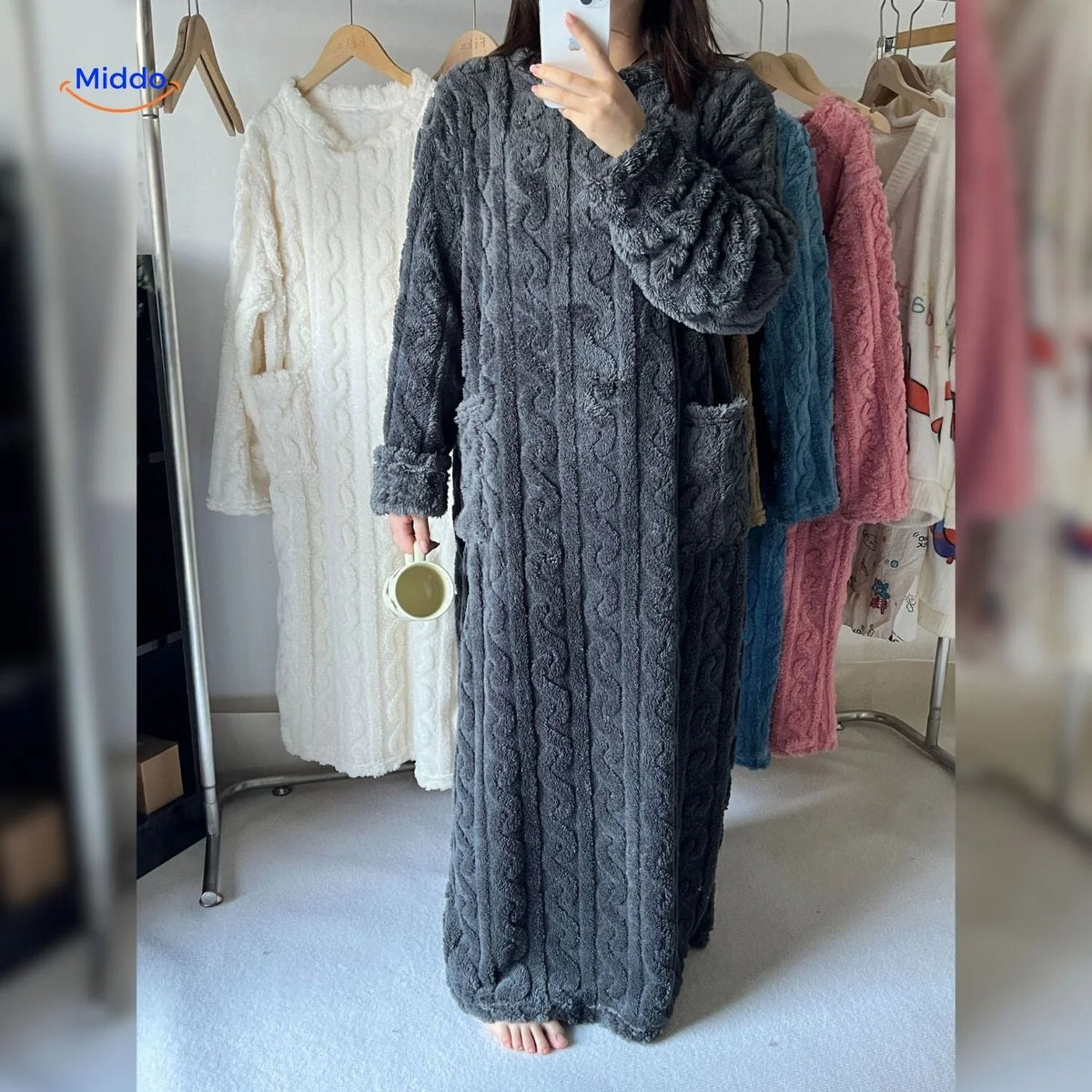 Wearable Blanket Soft Fleece Long Sleeves & Front Pockets