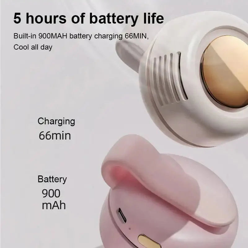 Wearable Clip Fan Bladeless USB Rechargeable 23-Hour Runtime
