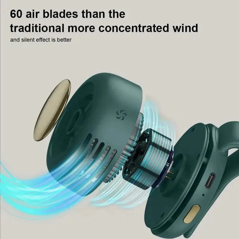 Wearable Clip Fan Bladeless USB Rechargeable 23-Hour Runtime