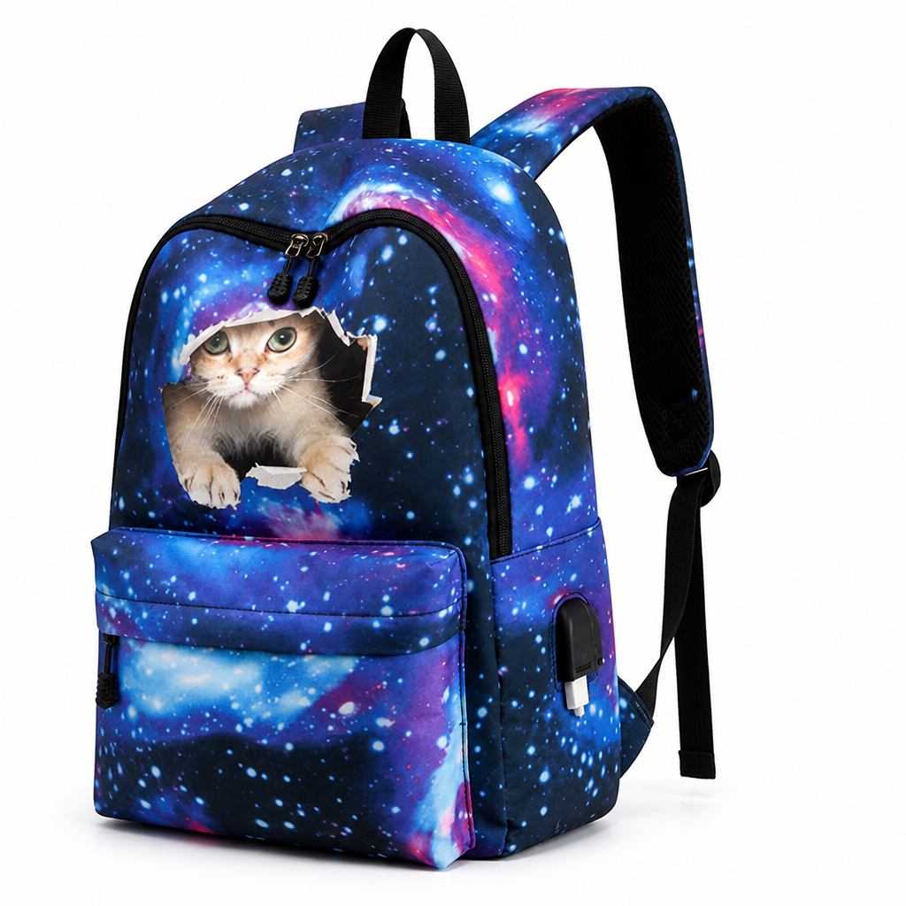 Weather-Resistant 3D Cat Window Kids Backpack