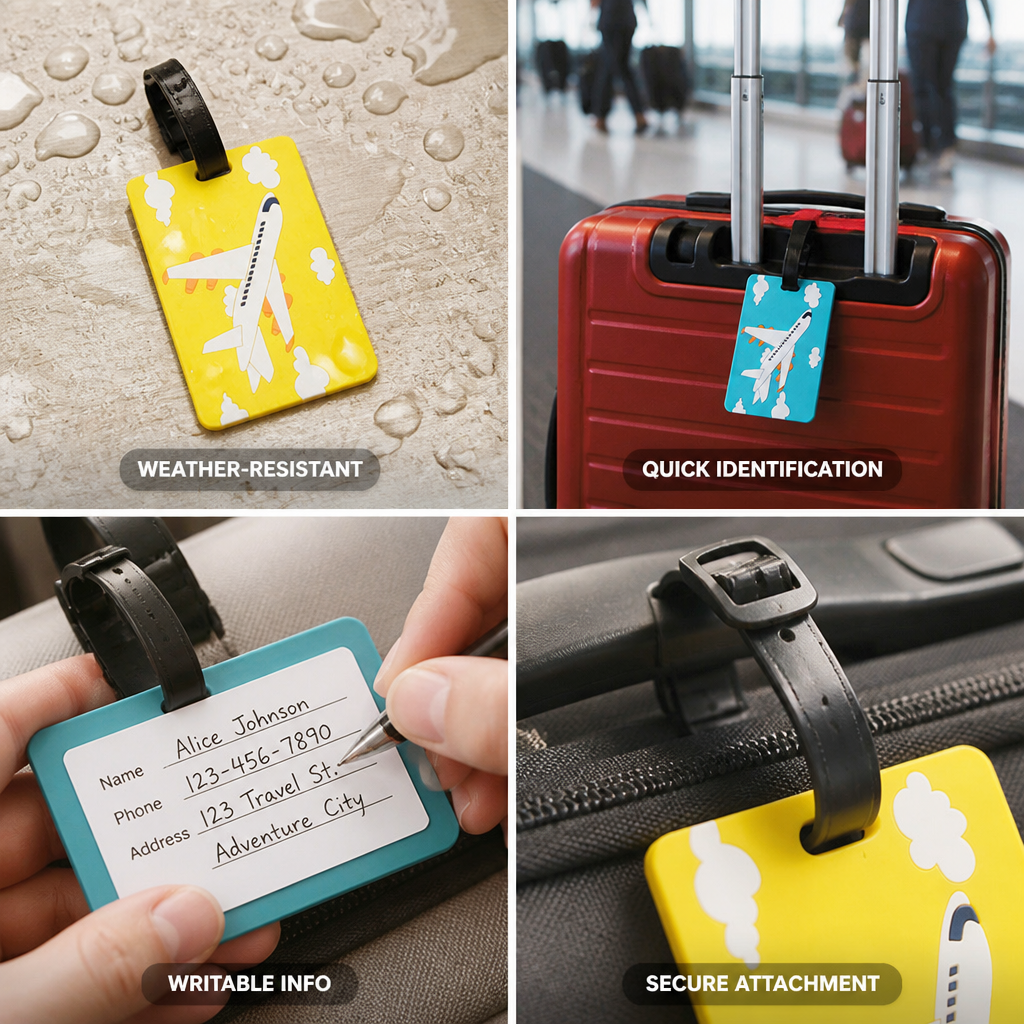 Weather-Resistant Bright Airplane Luggage Tag (Writable Back, Secure Strap)