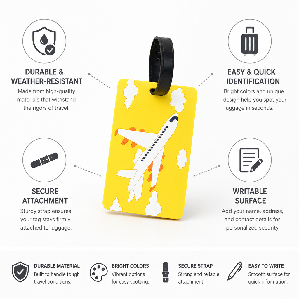 Weather-Resistant Bright Airplane Luggage Tag (Writable Back, Secure Strap)