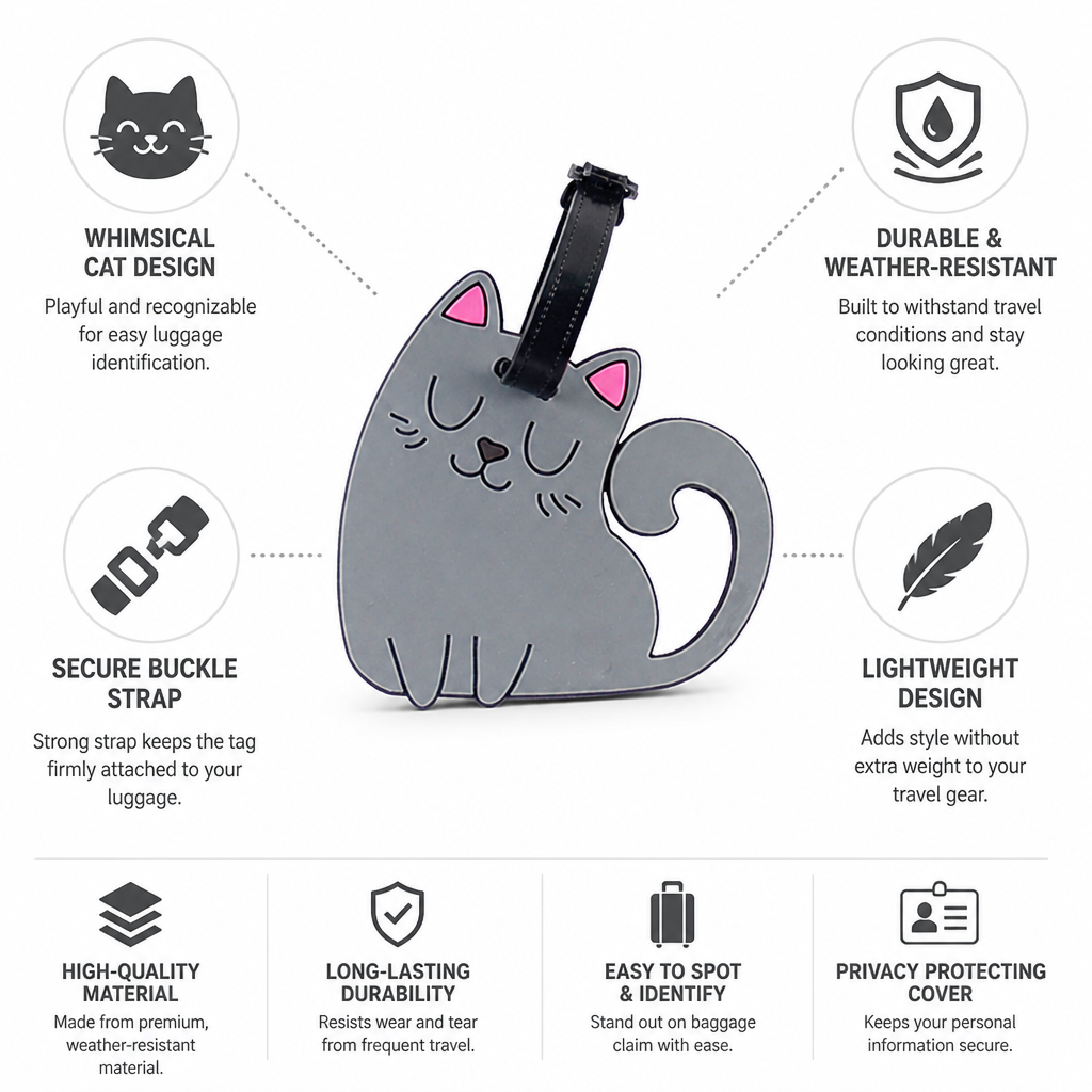 Weather-Resistant Cat-Shaped Luggage Tag (Sturdy Buckle Strap)