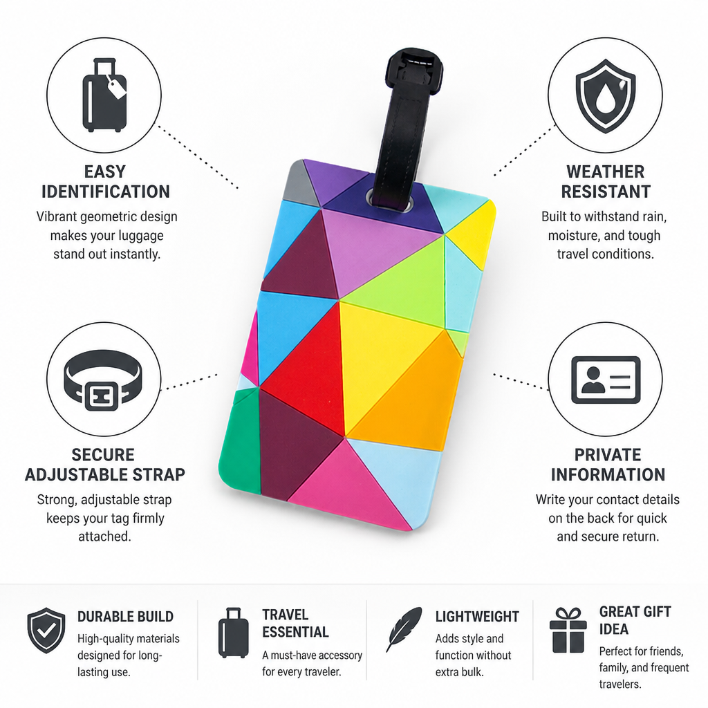 Weather-Resistant Geometric Luggage Tag (Adjustable Strap)