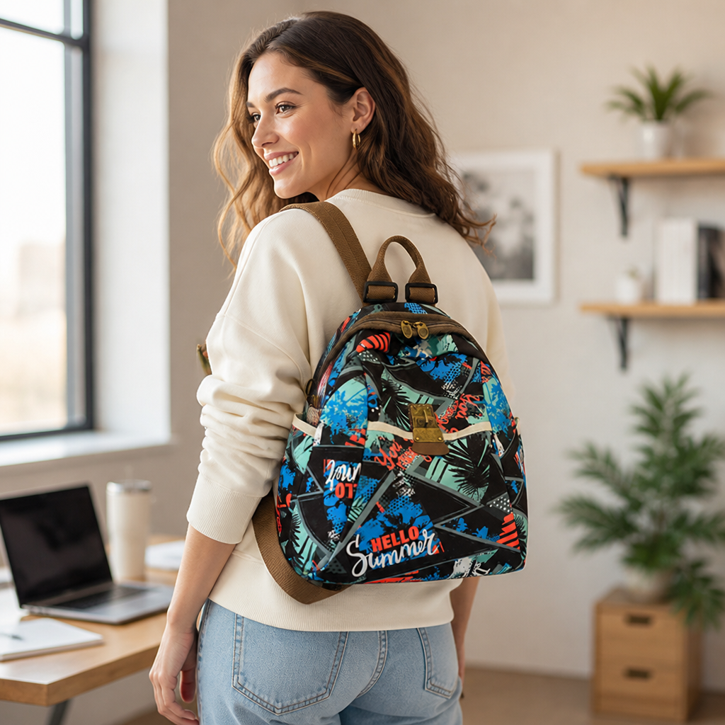 Weather-Resistant Graphic Print Backpack (Padded Straps)