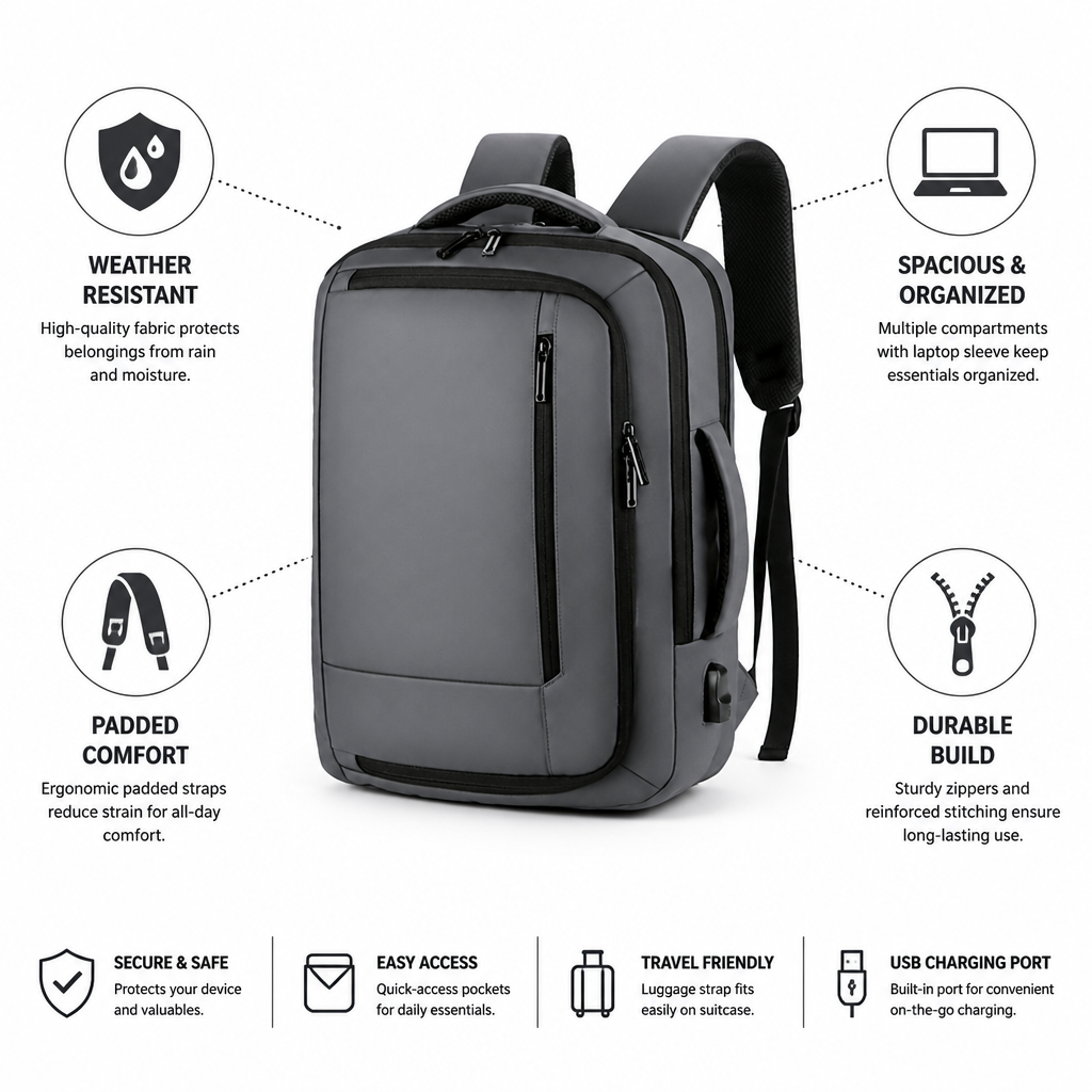 Weather-Resistant Laptop Backpack (Padded Straps)