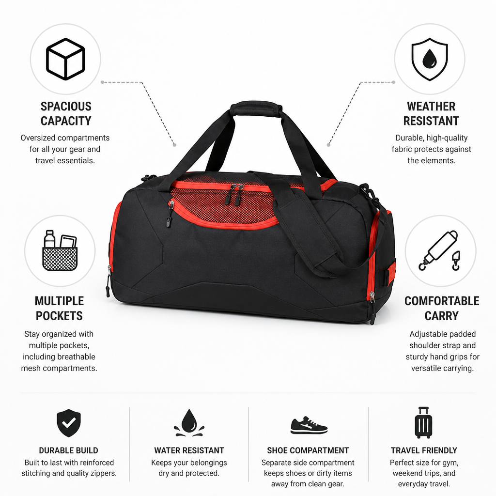 Weather-Resistant Large Capacity Multi-Pocket Duffel Bag