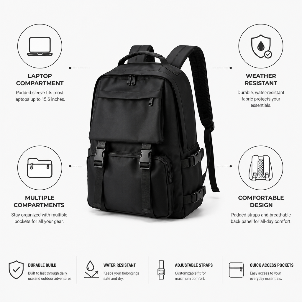 Weather-Resistant Multi-Compartment Backpack (Laptop Sleeve)