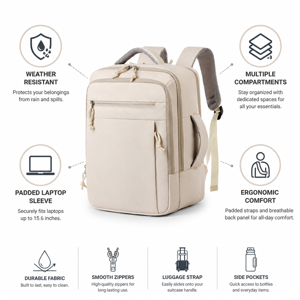 Weather-Resistant Multi-Compartment Backpack (Padded Laptop Sleeve)
