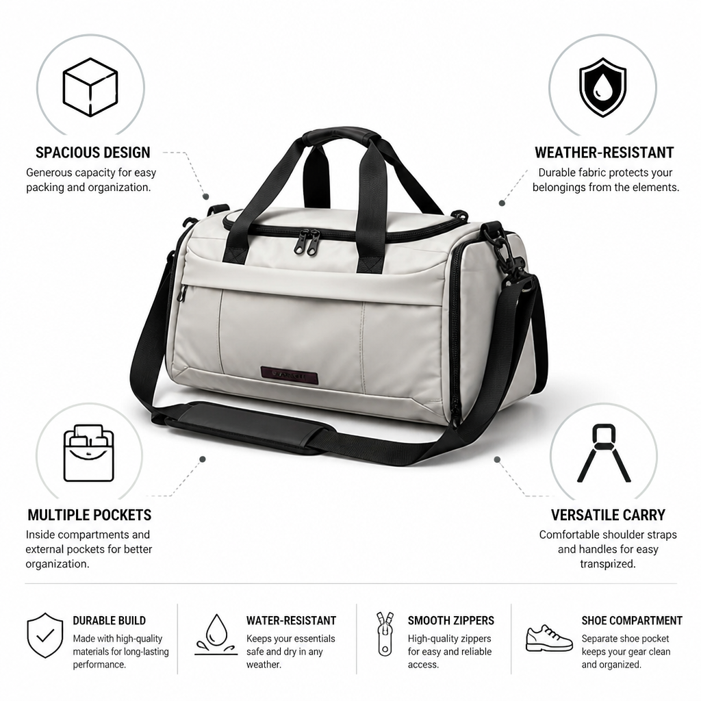 Weather-Resistant Multi-Compartment Duffle Bag