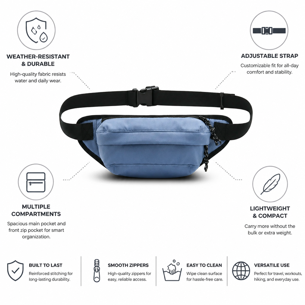 Weather-Resistant Multi-Compartment Fanny Pack