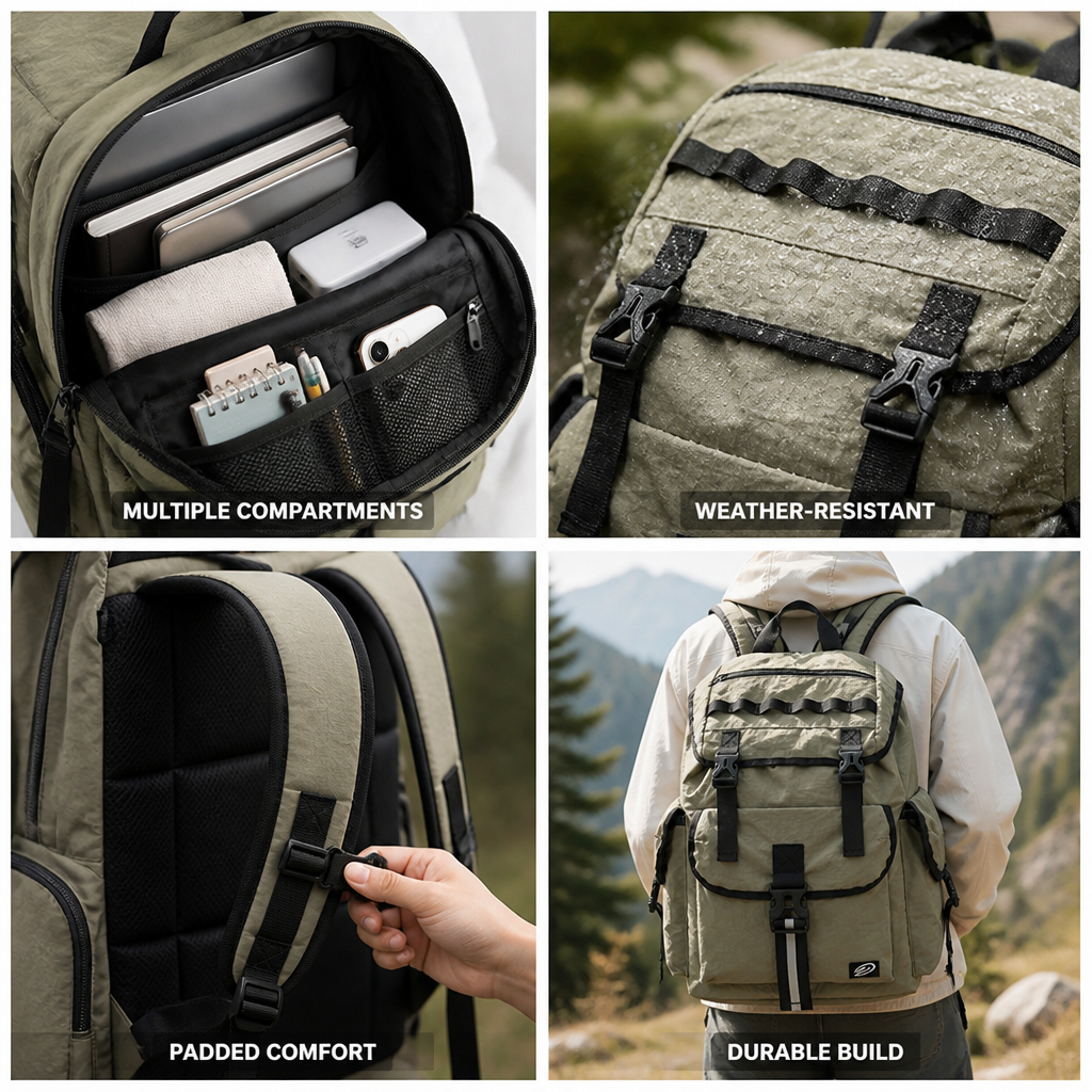 Weather-Resistant Multi-Pocket Backpack (Padded Straps)