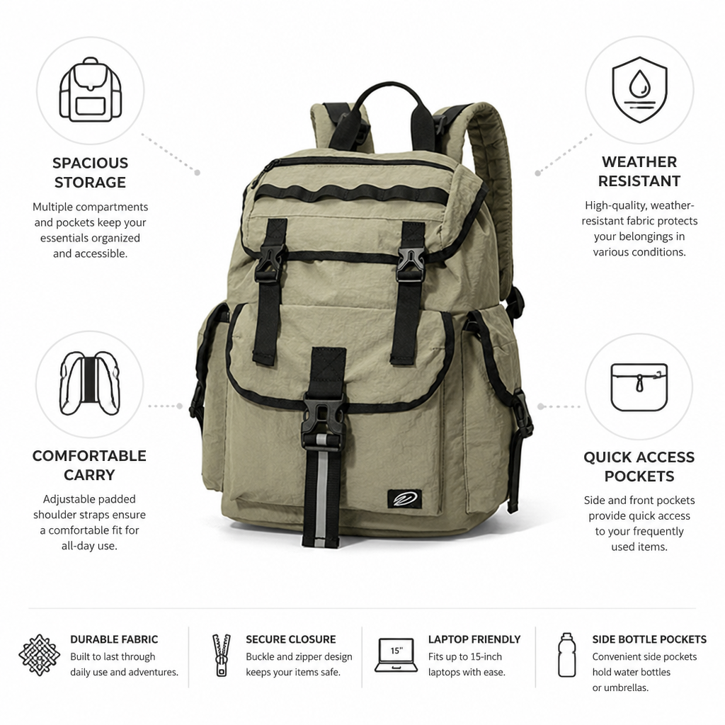 Weather-Resistant Multi-Pocket Backpack (Padded Straps)