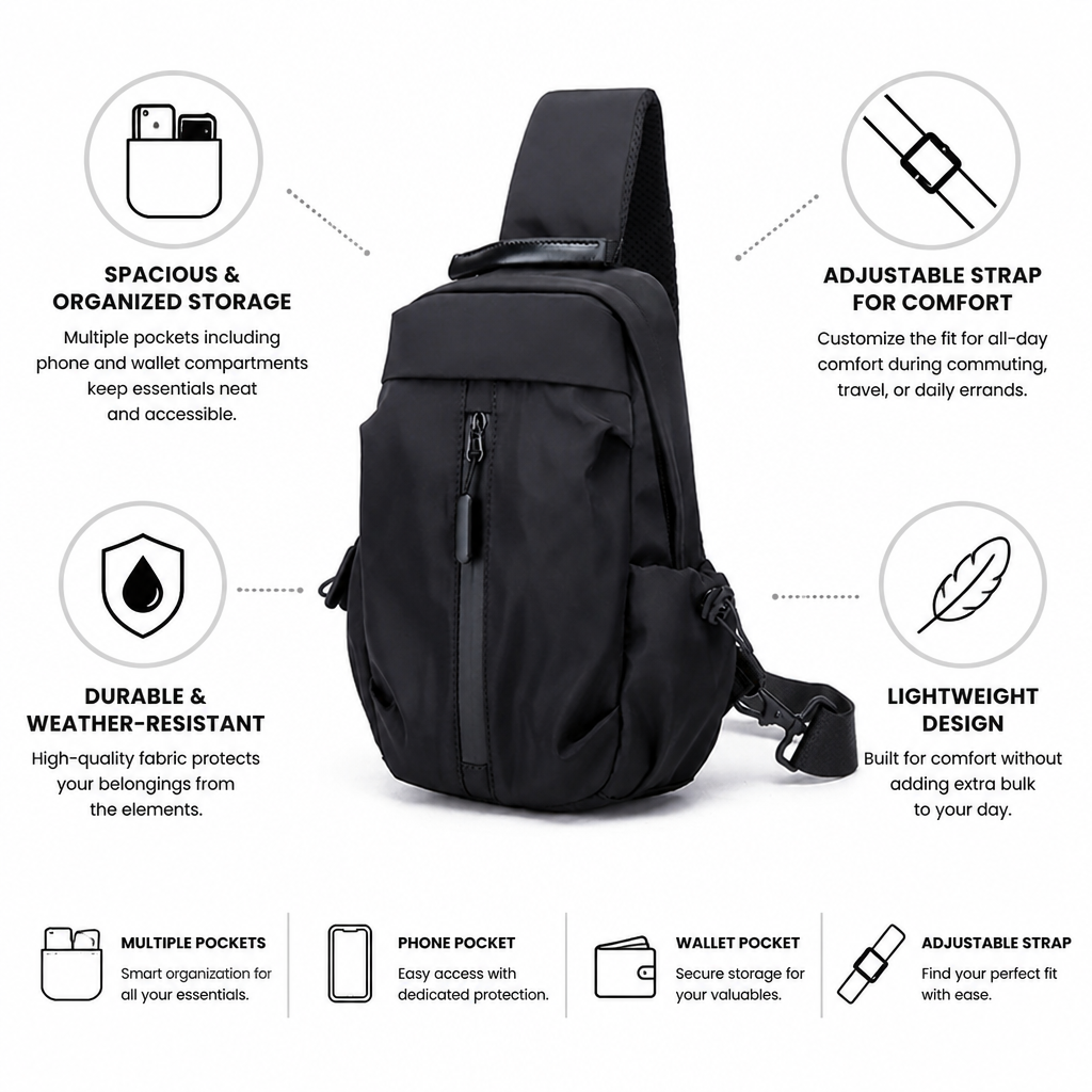 Weather-Resistant Multi-Pocket Crossbody Bag