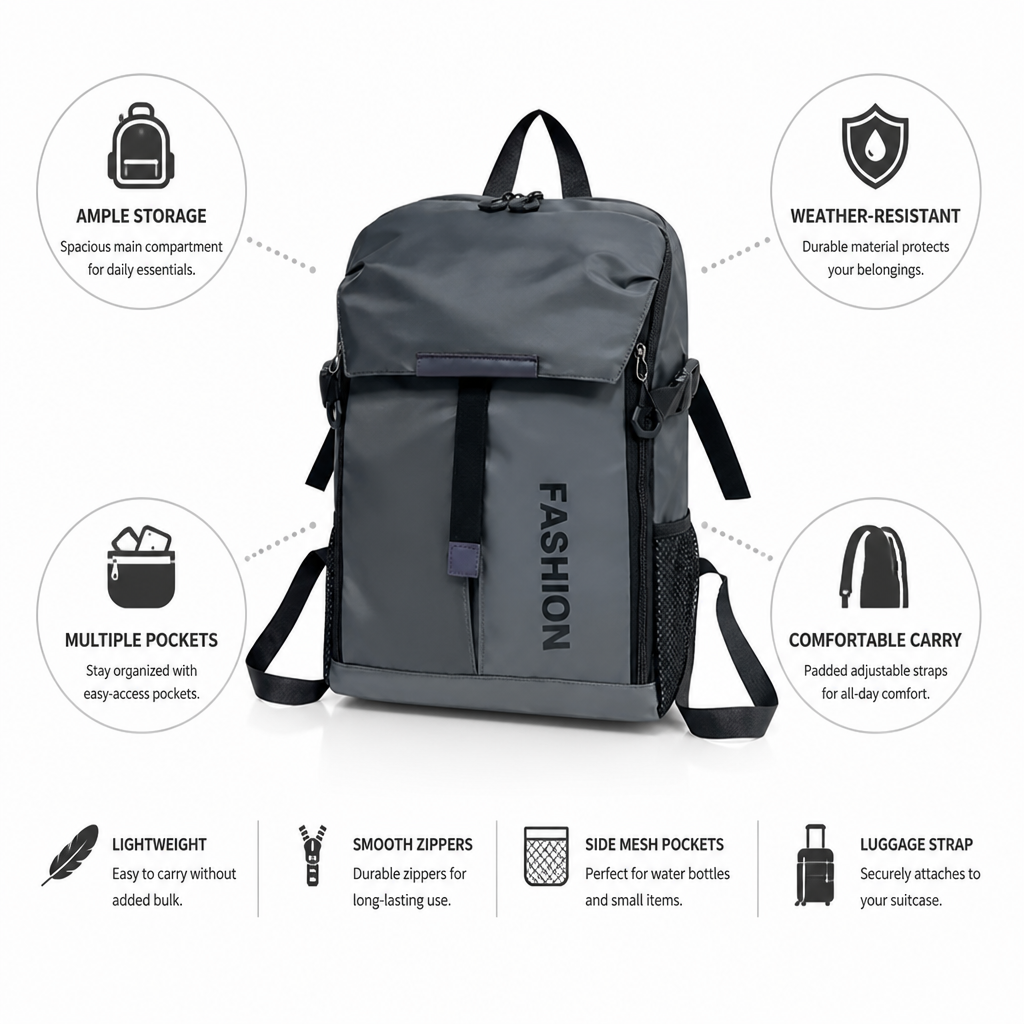 Weather-Resistant Multiple-Pocket Backpack