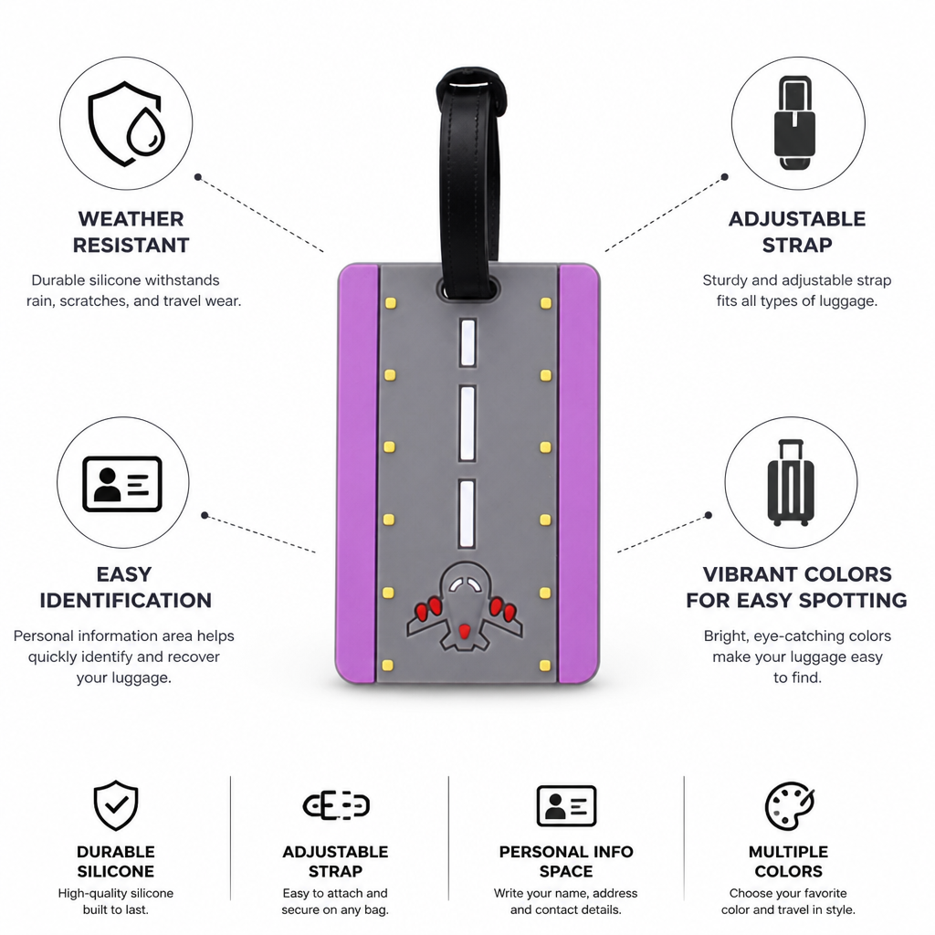 Weather-Resistant Silicone Luggage Tag (Adjustable Strap)