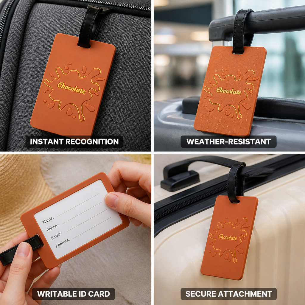Weather-Resistant Silicone & Writable ID Luggage Tag (Chocolate Splash)