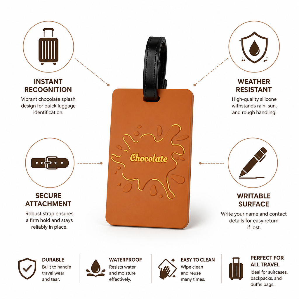 Weather-Resistant Silicone & Writable ID Luggage Tag (Chocolate Splash)