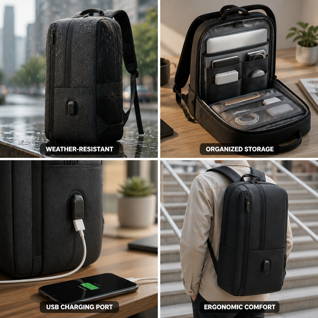 Weather-Resistant USB Charging Commuter Backpack (Fits 15.6-Inch Laptop)