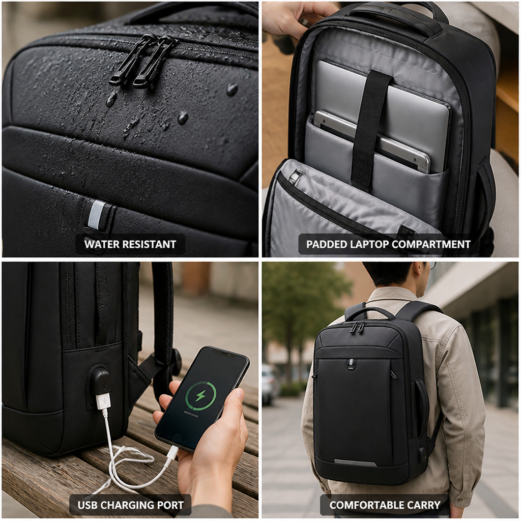 Weather-Resistant USB Charging Travel Backpack (Padded Laptop Compartment)